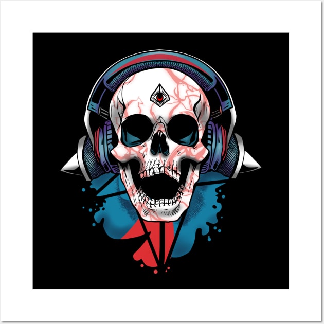 Headphone Skull Wall Art by Elijah101